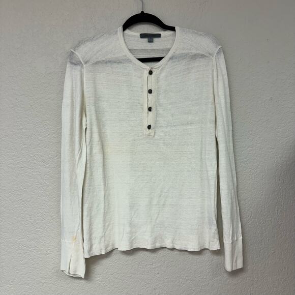 John Varvatos Mens Slim Fit Linen Henley Shirt Cream Size Medium - Picture 2 of 9
